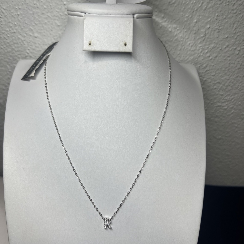 Nadri Crystal Letter R Pendant Necklace Silvertone New! NWT